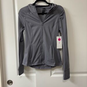 NWT Yogalicious Women's Zip Up Hooded Jacket Sz Small Gray With Thumb Holes